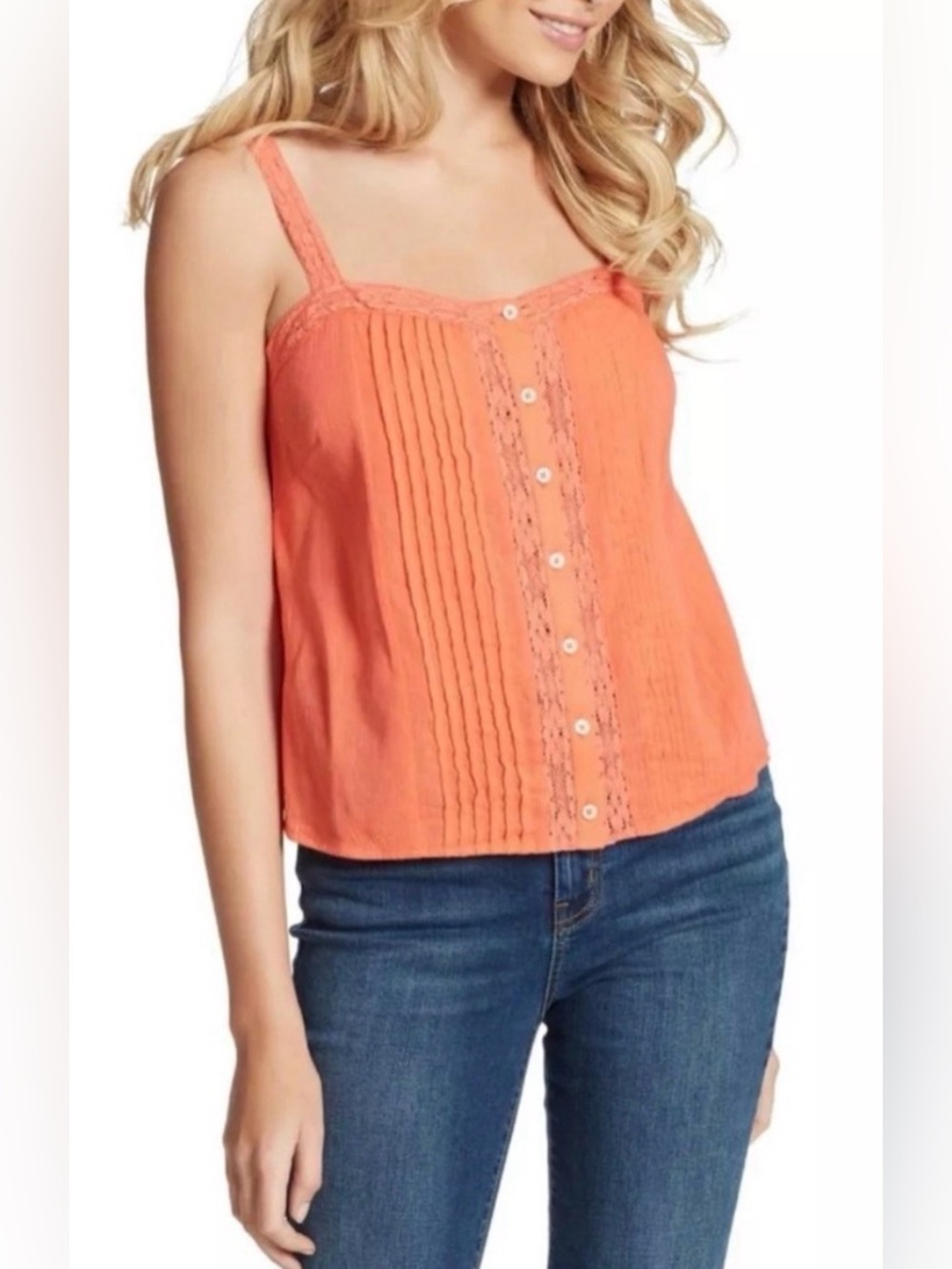 Jessica Simpson Pintuck Tank Top Lace Inset Size 2X Orange New